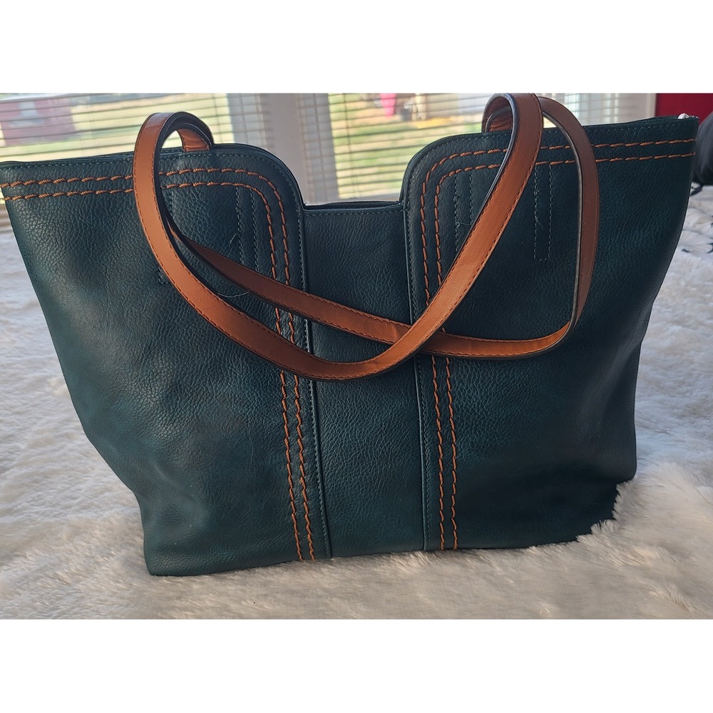 Montana West Teal Blue Faux Leather Tote Bag Western Whipstitch Shoulder Bag